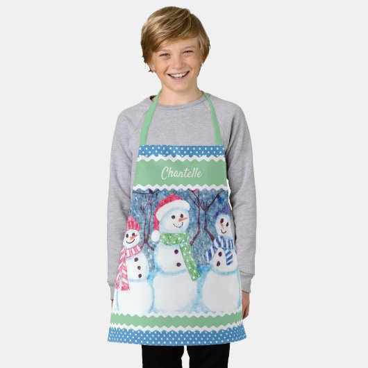 Custom Cute Snowmen in December Sneeuwillustratie Schort (Gedragen)