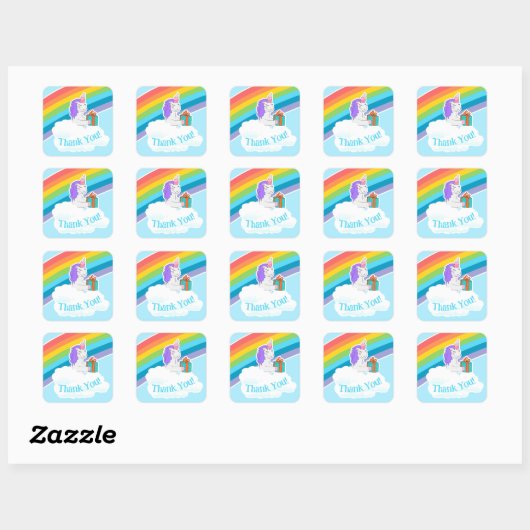 Custom Cute Unicorn Rainbow Thank You Sticker (Vel)