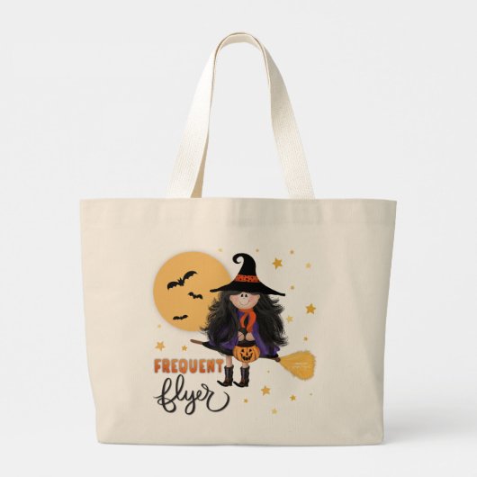 Custom Cute Witch Halloween Frequent Flyer Grote Tote Bag (Achterkant)