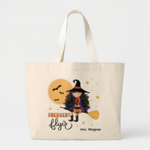 Custom Cute Witch Halloween Frequent Flyer Grote Tote Bag
