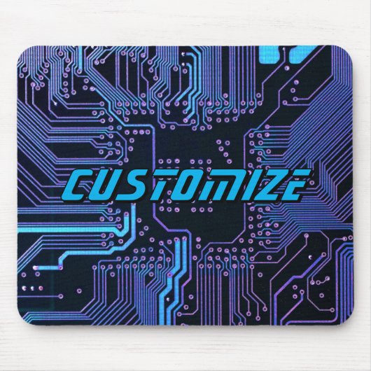 Custom Cyber Blue PCB Circuit Board Tech Art Muismat (Voorkant)