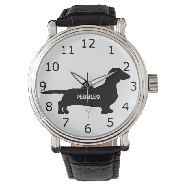 CUSTOM Dachshund Hond Silhouet Horloge (Voorkant)