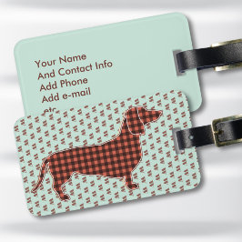 Custom Dachshund Luggage Tag Black and Tan Gingham Bagagelabel