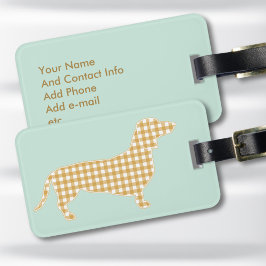 Custom Dachshund Luggage Tag - Cream Gingham Bagagelabel