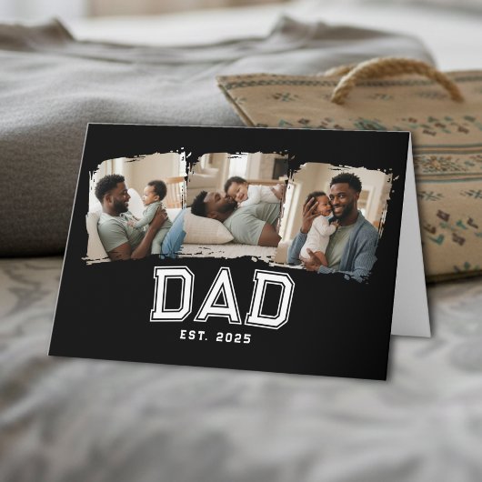 Custom Dad Established 1st Father's Day 3 Photo Kaart