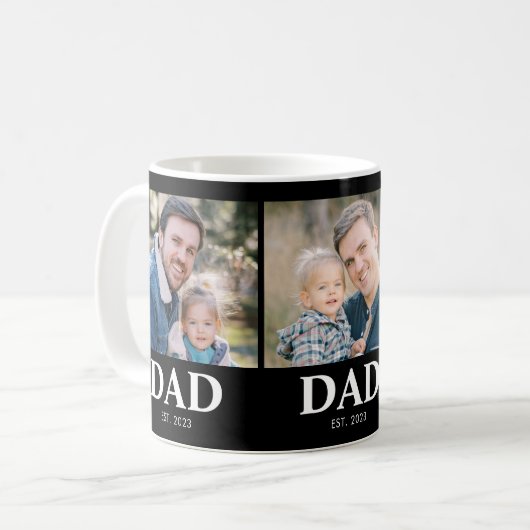 Custom Dad Established 3 Photo Fathers Day Koffiemok (Voorkant links)