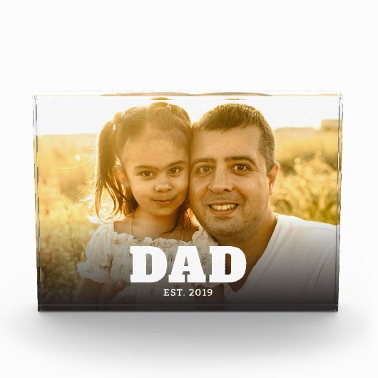 Custom Dad Established Modern Bold Text Photo Fotoblokken (Voorkant)