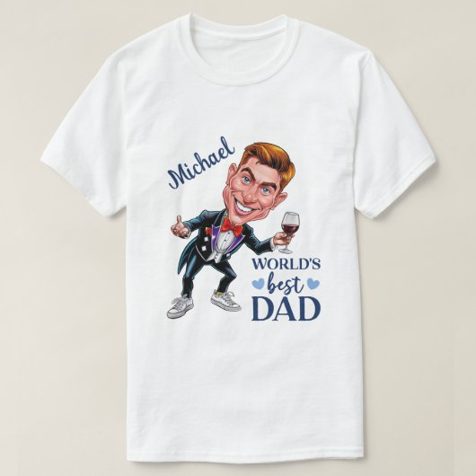 Custom Dad Karikatuur met wijn en rood stropdas T-shirt (Design voorkant)