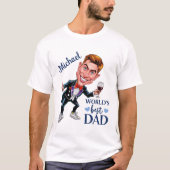 Custom Dad Karikatuur met wijn en rood stropdas T-shirt (Voorkant)