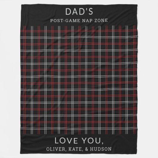 Custom Dad Red Black Plaid Funny Nap Zone Fleece Deken (Voorkant)