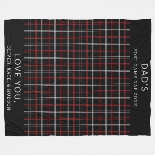 Custom Dad Red Black Plaid Funny Nap Zone Fleece Deken (Voorkant (Horizontaal))