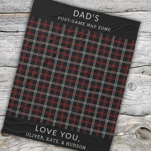 Custom Dad Red Black Plaid Funny Nap Zone Fleece Deken