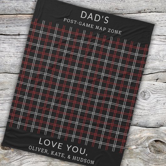 Custom Dad Red Black Plaid Funny Nap Zone Fleece Deken