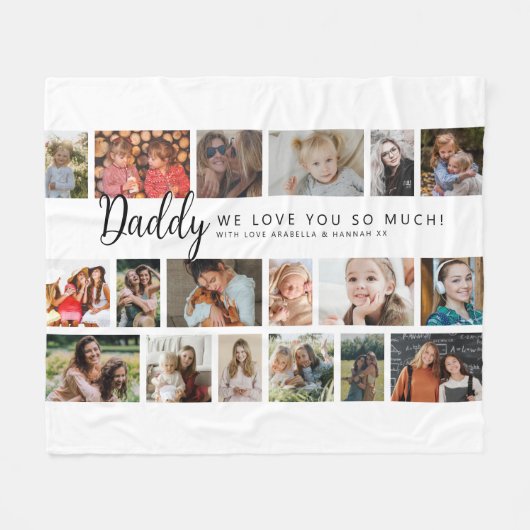 Custom Daddy 18 Photo Collage Fleece Deken (Voorkant (Horizontaal))