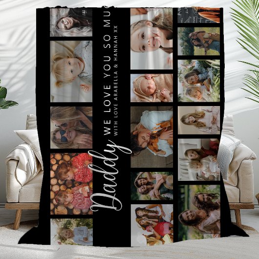 Custom Daddy 18 Photo Collage Fleece Deken