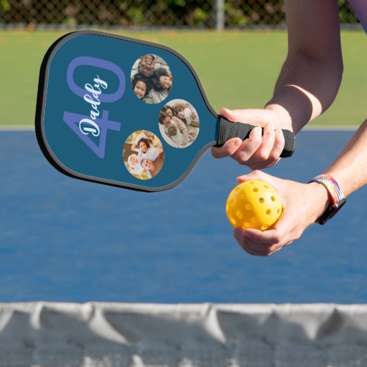 Custom Daddy 40th Verjaardag Modern 3 Fotocollage Pickleball Paddle (Insitu)