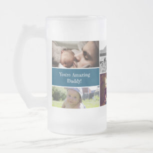Custom daddy foto collage blauw matglas bierpul