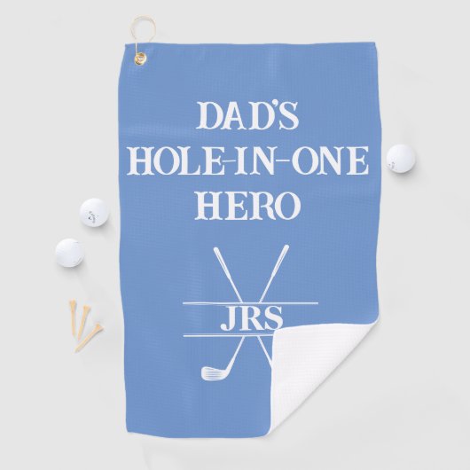 Custom Dad's Hole-in-One Hero Initialen Blue&White Golfhanddoek (Insitu)