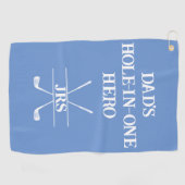 Custom Dad's Hole-in-One Hero Initialen Blue&White Golfhanddoek (Horizontaal)