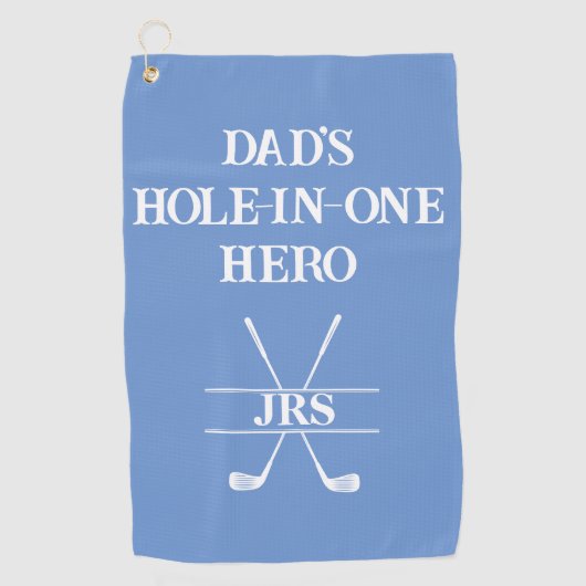 Custom Dad's Hole-in-One Hero Initialen Blue&White Golfhanddoek (Voorkant)