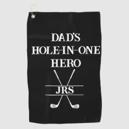 Custom Dad's Hole-in-One Hero Initialen zwart & wi Golfhanddoek