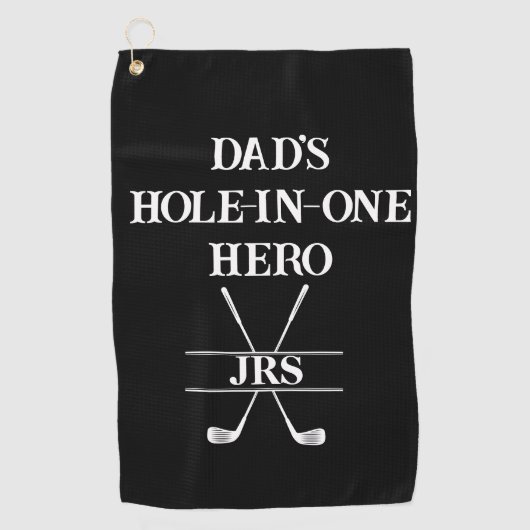 Custom Dad's Hole-in-One Hero Initialen zwart & wi Golfhanddoek (Voorkant)