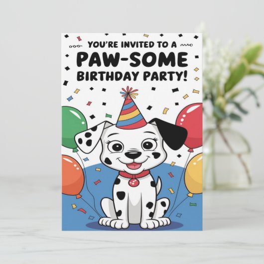 Custom Dalmatian birthday Invitation card Kaart (Staand voorkant)