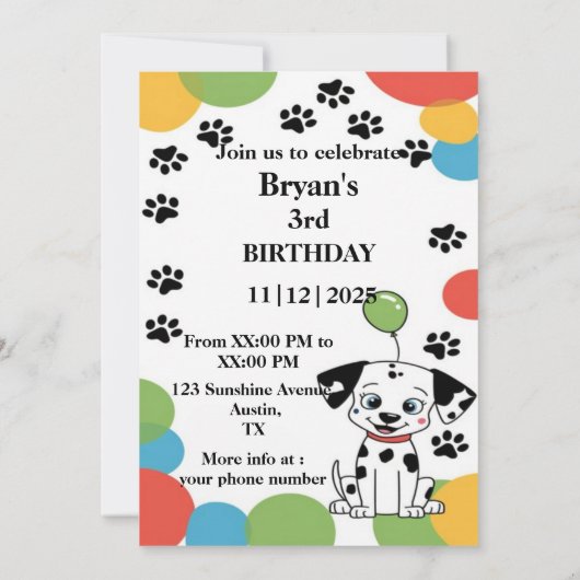 Custom Dalmatian birthday Invitation card Kaart (Achterkant)