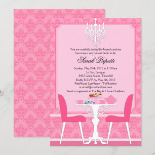 Custom Damask and Chandelier Bridal Tea Party Kaart