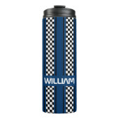 Custom Dark Blue Black Race Sport Stripe Thermosbeker (Voorkant)