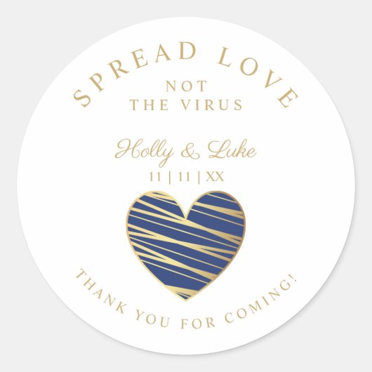 Custom Dark Blue Heart Wedding Sanitizer Hands Ronde Sticker (Voorkant)