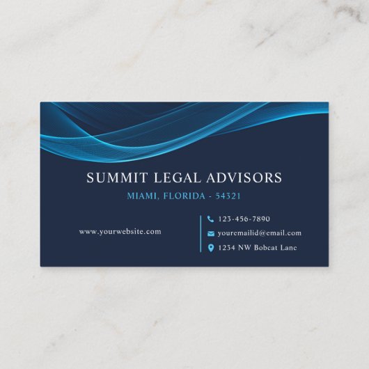 Custom Dark Bright Navy Blauw Wit Juridische Kanto Visitekaartje (Achterkant)