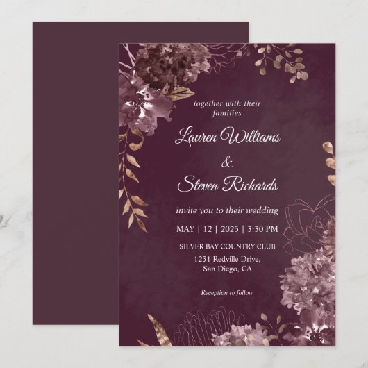 Custom Dark Deep Paarse Chocolate Flower Wedding Kaart (Voorkant / Achterkant)