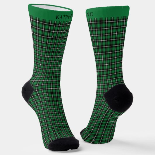 Custom Dark Green Black Checkered Pattern Sokken (Gebogen)