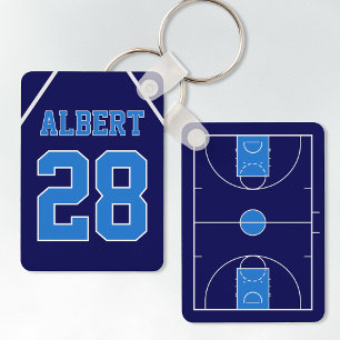 Custom Dark Navy Blue Basketball Court en Jersey Sleutelhanger