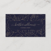 Custom Dark Navy Blue Gold Flower Professional Visitekaartje (Voorkant)
