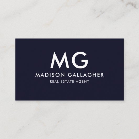 Custom Dark Navy Blue White makelaar Visitekaartje (Voorkant)