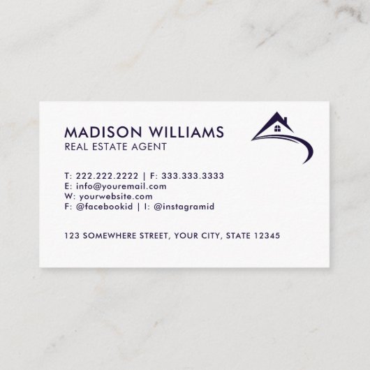 Custom Dark Navy Blue White makelaar Visitekaartje (Achterkant)