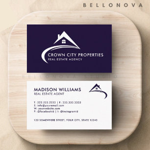 Custom Dark Navy Blue White makelaar Visitekaartje