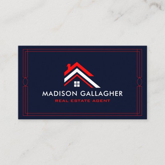 Custom Dark Navy Blue White makelaar Visitekaartje (Voorkant)