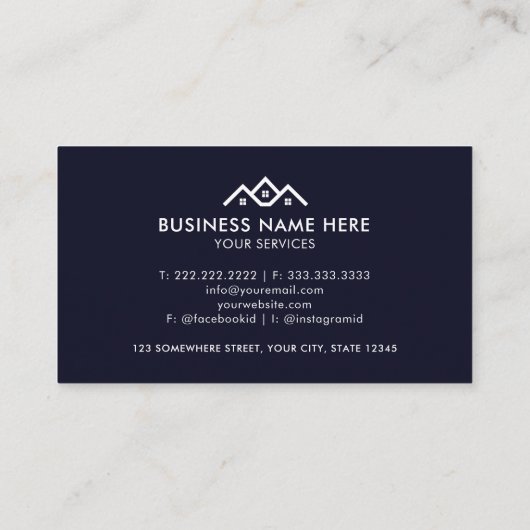 Custom Dark Navy Blue White makelaar Visitekaartje (Achterkant)