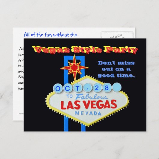 Custom Date Vegas Style Party Uitnodiging Briefkaart (Voorkant / Achterkant)