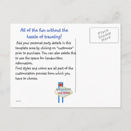 Custom Date Vegas Style Party Uitnodiging Briefkaart (Achterkant)