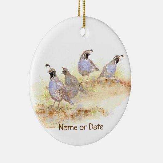 Custom Dated, California Quail, Waterverf Bird Keramisch Ornament (Rechts)