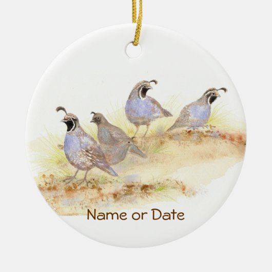 Custom Dated, California Quail, Waterverf Bird Keramisch Ornament (Voorkant)