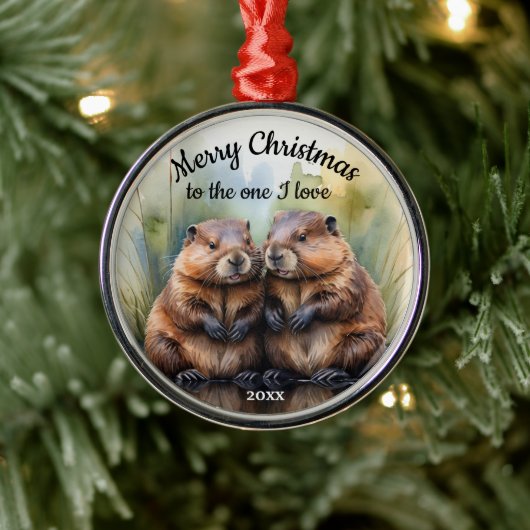 Custom Dated Christmas Beaver One I Love Metalen Ornament (Boom)