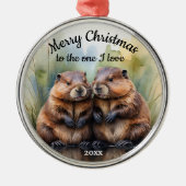 Custom Dated Christmas Beaver One I Love Metalen Ornament (Voorkant)