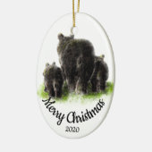 Custom Dated Christmas Beer Familie Dierlijke Kuns Keramisch Ornament (Links)