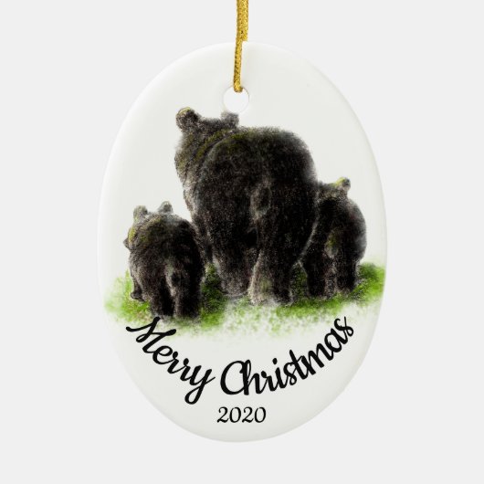 Custom Dated Christmas Beer Familie Dierlijke Kuns Keramisch Ornament (Voorkant)