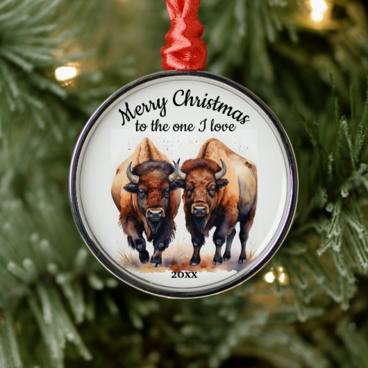 Custom Dated Christmas Bison One I Love Metalen Ornament (Boom)